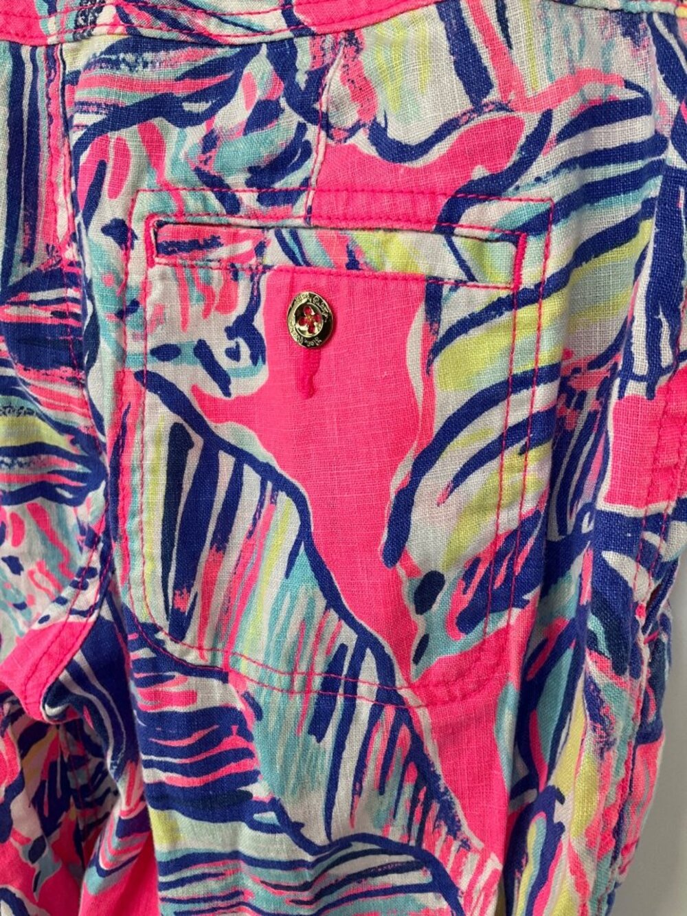Lilly Pulitzer Galley Pants size 4 Tiki Pink Cabana Crazed 100%‎ Linen Wide Leg - Picture 8 of 9